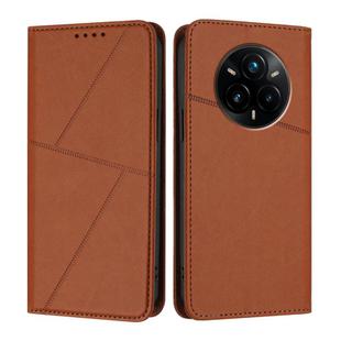 For Realme 14 Pro+ Strong Magnetic Frosted Flip Leather Phone Case(Coffee Color)