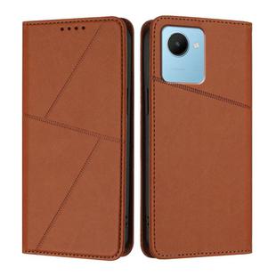 For Realme C30 Strong Magnetic Frosted Flip Leather Phone Case(Coffee Color)