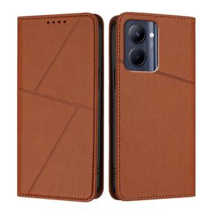 For Realme C33 Strong Magnetic Frosted Flip Leather Phone Case(Coffee Color)