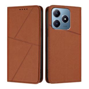 For Realme C63 4G Strong Magnetic Frosted Flip Leather Phone Case(Coffee Color)