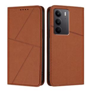 For Realme C75 4G Strong Magnetic Frosted Flip Leather Phone Case(Coffee Color)