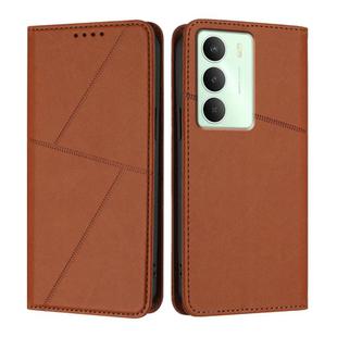For Realme 14x Strong Magnetic Frosted Flip Leather Phone Case(Coffee Color)
