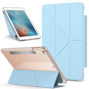 For iPad 9.7 2017 / Air Detachable Backshell Folding Holder Smart Tablet Leather Case(Light Blue)