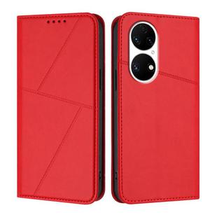 For Huawei P50 Strong Magnetic Frosted Flip Leather Phone Case(Red)