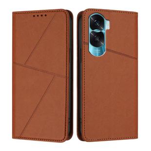 For Honor 90 Lite / Honor X50i Strong Magnetic Frosted Flip Leather Phone Case(Coffee Color)