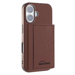 For iPhone 16 Plus Solid Color Horizontal Magnetic Card Bag RFID MagSafe Phone Case(Brown)
