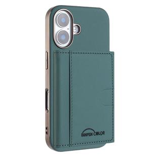 For iPhone 16 Plus Solid Color Horizontal Magnetic Card Bag RFID MagSafe Phone Case(Green)