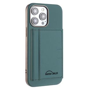 For iPhone 13 Pro Max Solid Color Horizontal Magnetic Card Bag RFID MagSafe Phone Case(Green)
