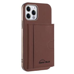 For iPhone 12 / 12 Pro Solid Color Horizontal Magnetic Card Bag RFID MagSafe Phone Case(Brown)