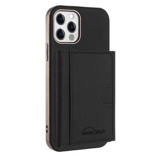 For iPhone 12 / 12 Pro Solid Color Horizontal Magnetic Card Bag RFID MagSafe Phone Case(Black)