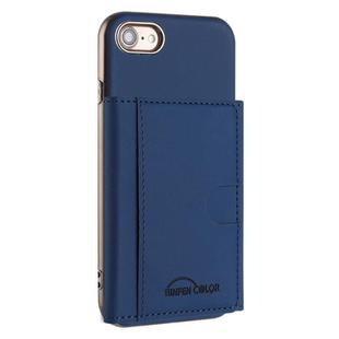 For iPhone 8 / 7 / 6 Solid Color Horizontal Magnetic Card Bag RFID MagSafe Phone Case(Dark Blue)