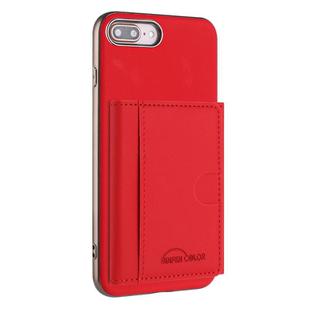 For iPhone 8 Plus / 7 Plus Solid Color Horizontal Magnetic Card Bag RFID MagSafe Phone Case(Red)