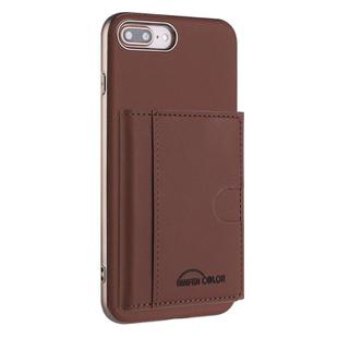 For iPhone 8 Plus / 7 Plus Solid Color Horizontal Magnetic Card Bag RFID MagSafe Phone Case(Brown)