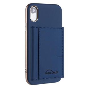 For iPhone XR Solid Color Horizontal Magnetic Card Bag RFID MagSafe Phone Case(Dark Blue)