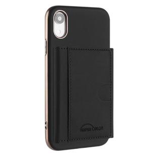For iPhone XR Solid Color Horizontal Magnetic Card Bag RFID MagSafe Phone Case(Black)