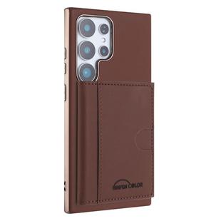 For Samsung Galaxy S25 Ultra 5G Solid Color Horizontal Magnetic Card Bag RFID MagSafe Phone Case(Brown)