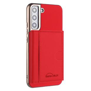 For Samsung Galaxy S21 5G Solid Color Horizontal Magnetic Card Bag RFID MagSafe Phone Case(Red)