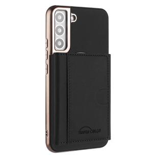 For Samsung Galaxy S21 5G Solid Color Horizontal Magnetic Card Bag RFID MagSafe Phone Case(Black)
