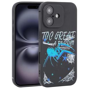 For iPhone 16 Plus Graffiti Spider TPU Phone Case(Black Dark Blue Spider)