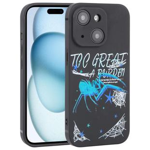 For iPhone 15 Plus Graffiti Spider TPU Phone Case(Black Dark Blue Spider)