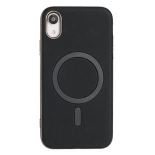 For iPhone XR Solid Color Plating MagSafe Full Coverage Phone Case(Black)