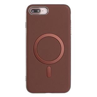 For iPhone 8 Plus / 7 Plus Solid Color Plating MagSafe Full Coverage Phone Case(Brown)