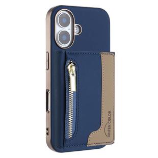 For iPhone 16 Zipper Horizontal Magnetic Card Bag RFID MagSafe Phone Case(Dark Blue)