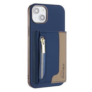 For iPhone 14 Plus Zipper Horizontal Magnetic Card Bag RFID MagSafe Phone Case(Dark Blue)