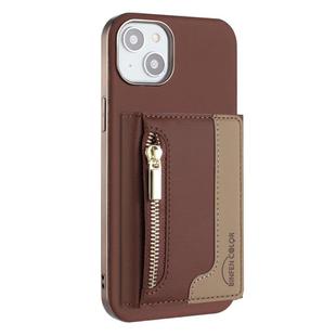 For iPhone 14 Zipper Horizontal Magnetic Card Bag RFID MagSafe Phone Case(Brown)