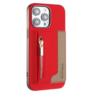 For iPhone 13 Pro Max Zipper Horizontal Magnetic Card Bag RFID MagSafe Phone Case(Red)