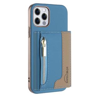 For iPhone 12 / 12 Pro Zipper Horizontal Magnetic Card Bag RFID MagSafe Phone Case(Baby Blue)
