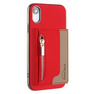 For iPhone XR Zipper Horizontal Magnetic Card Bag RFID MagSafe Phone Case(Red)