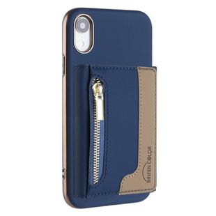 For iPhone XR Zipper Horizontal Magnetic Card Bag RFID MagSafe Phone Case(Dark Blue)