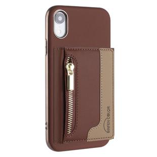 For iPhone XR Zipper Horizontal Magnetic Card Bag RFID MagSafe Phone Case(Brown)