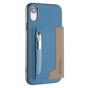For iPhone XR Zipper Horizontal Magnetic Card Bag RFID MagSafe Phone Case(Baby Blue)