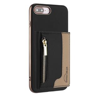 For iPhone 8 Plus / 7 Plus Zipper Horizontal Magnetic Card Bag RFID MagSafe Phone Case(Black)