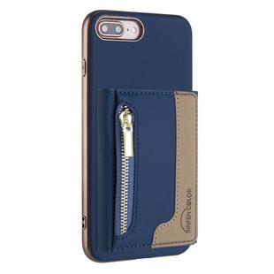 For iPhone 8 Plus / 7 Plus Zipper Horizontal Magnetic Card Bag RFID MagSafe Phone Case(Dark Blue)