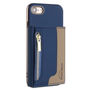 For iPhone 8 / 7 / 6 Zipper Horizontal Magnetic Card Bag RFID MagSafe Phone Case(Dark Blue)