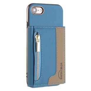 For iPhone 8 / 7 / 6 Zipper Horizontal Magnetic Card Bag RFID MagSafe Phone Case(Baby Blue)
