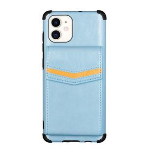 For iPhone 12 / 12 Pro Flip Card Bag Copper Buckle TPU + PU Leather Back Cover Shockproof Case with Card Slots & Photo Frame(Blue)