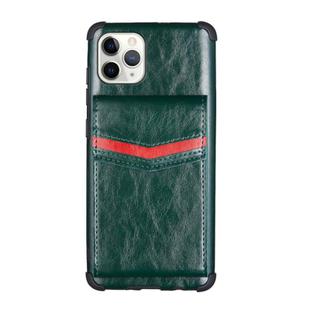 For iPhone 12 Pro Max Flip Card Bag Copper Buckle TPU + PU Leather Back Cover Shockproof Case with Card Slots & Photo Frame(Dark Green)