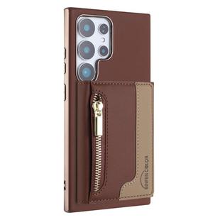 For Samsung Galaxy S25 Ultra 5G Zipper Horizontal Magnetic Card Bag RFID MagSafe Phone Case(Brown)