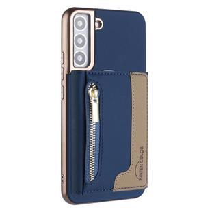 For Samsung Galaxy S21 5G Zipper Horizontal Magnetic Card Bag RFID MagSafe Phone Case(Dark Blue)