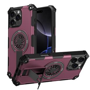 For iPhone 16 Pro Max Shockproof Kickstand Metallic Shaft MagSafe Phone Case(Purple)