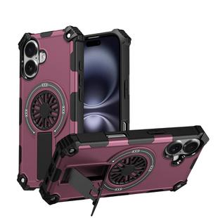 For iPhone 16 Shockproof Kickstand Metallic Shaft MagSafe Phone Case(Purple)