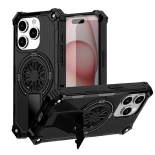 For iPhone 15 Pro Max Shockproof Kickstand Metallic Shaft MagSafe Phone Case(Black)