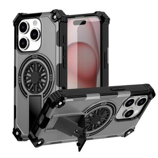 For iPhone 15 Pro Max Shockproof Kickstand Metallic Shaft MagSafe Phone Case(Silver)
