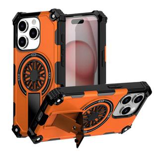 For iPhone 15 Pro Max Shockproof Kickstand Metallic Shaft MagSafe Phone Case(Orange)
