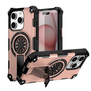 For iPhone 15 Pro Max Shockproof Kickstand Metallic Shaft MagSafe Phone Case(Rose Gold)