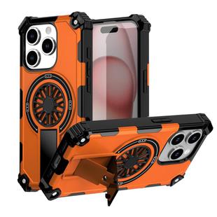 For iPhone 15 Pro Shockproof Kickstand Metallic Shaft MagSafe Phone Case(Orange)
